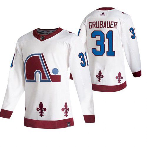 Men Colorado Avalanche 31 Grubauer White NHL 2021 Reverse Retro jersey